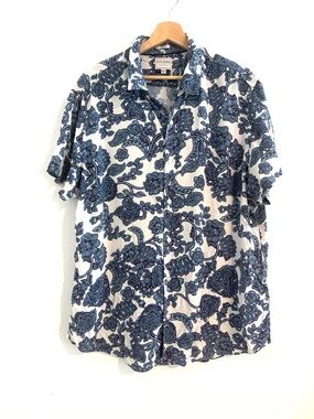 GUESS Men’s Size XL Blue Floral Print classic Jacobean Button-Up Shirt